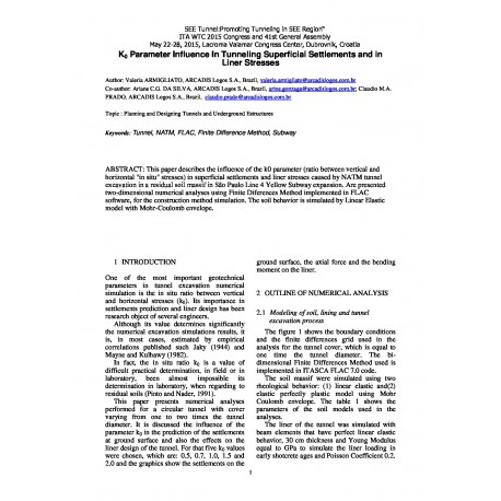 K0 Parameter Influence In Tunneling Superficial Settlements and in Liner Stresses