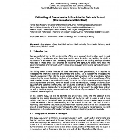 Estimating of Groundwater Inflow into the Sabzkuh Tunnel (Сhaharmahal and Bakhtiari)