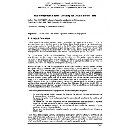 Two-component Backfill Grouting for Double Shield TBMs