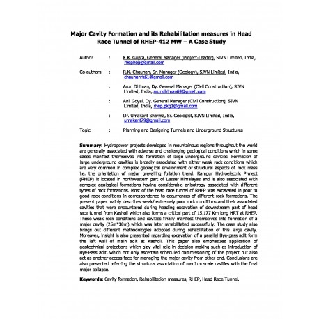 Major Cavity Formation and its Rehabilitation measures in Head Race Tunnel of RHEP-412 MW