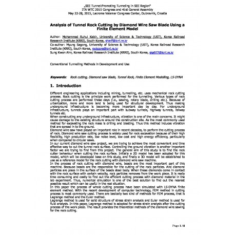 Analysis of Tunnel Rock Cutting by Diamond Wire Saw Blade Using a Finite Element Model