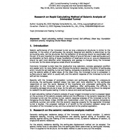 Research on Rapid Calculating Method of Seismic Analysis of Immersed Tunnel