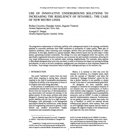 Use of innovative underground solutions to increasing the resiliency of Istanbul: the case of new metro lines