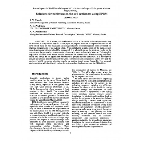 Solutions for minimization the soil settlement using EPBM innovations