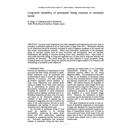 Long-term durability of permanent lining concrete in mountain tunnel