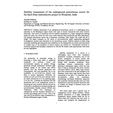 Stability Assessment of the underground powerhouse cavern for the Sach Khas hydroelectric project in Himachal, India