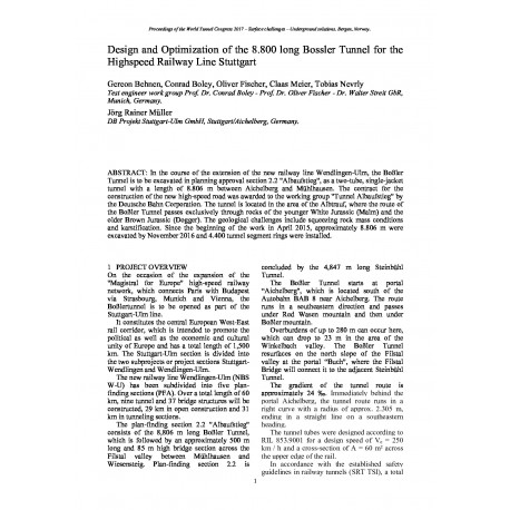 Design and Optimization of the 8.800 long Bossler Tunnel for the Highspeed Railway Line Stuttgart