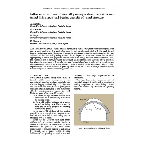 Influence of stiffness of back-fill grouting material for void above tunnel lining upon load-bearing capacity of tunnel structure