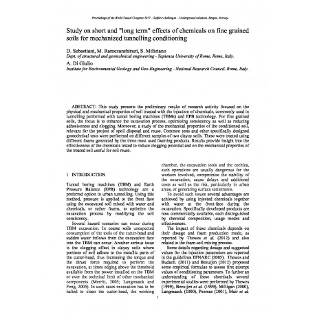 Study on short and long term effects of chemicals on fine grained soils for mechanized tunnelling conditioning