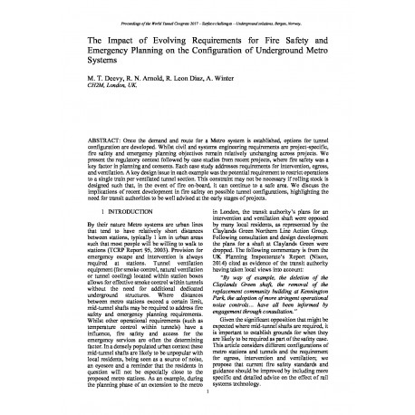 The Impact of Evolving Requirements for Fire Safety and Emergency Planning on the Configuration of Underground Metro Systems