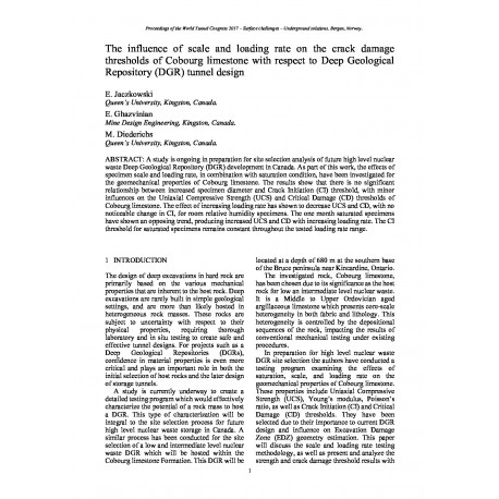 The influence of scale and loading rate on the crack damage thresholds of Cobourg limestone with respect to Deep Geological Repository (DGR) tunnel design