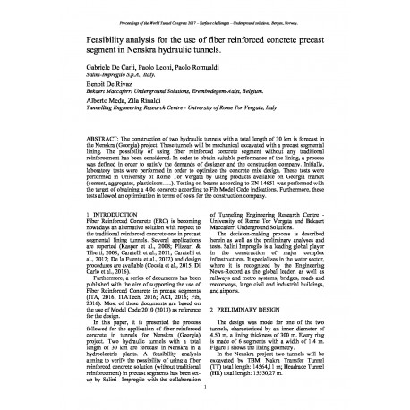 Feasibility analysis for the use of fiber reinforced concrete precast segment in Nenskra hydraulic tunnels