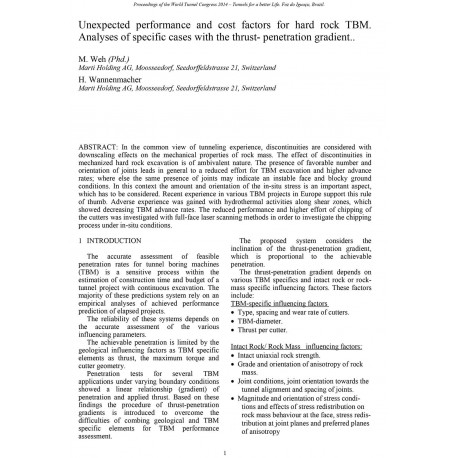 Unexpected performance and cost factors for hard rock TBM. Analyses of specific cases with the thrust-penetration gradient