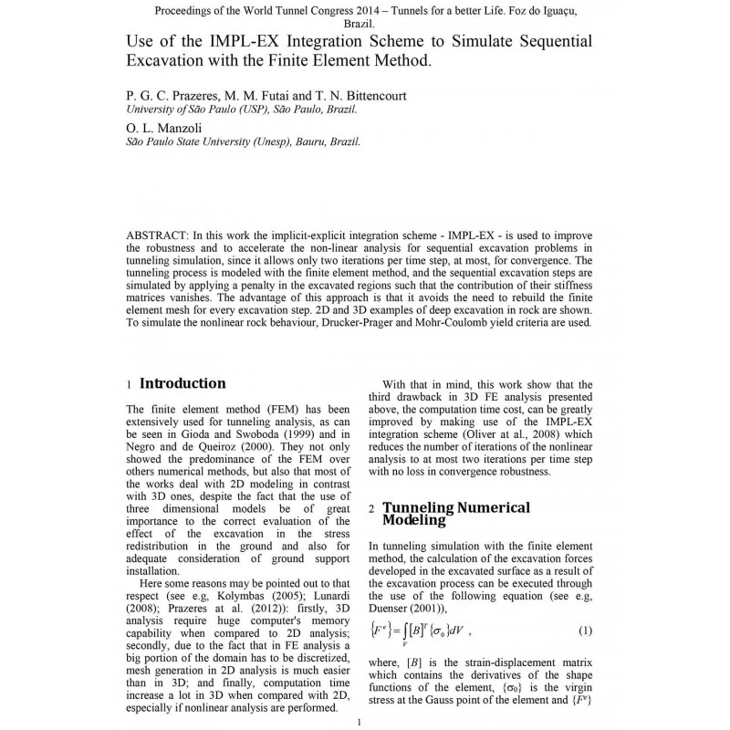 Use Of The Impl Ex Integration Scheme To Simulate Sequential Excavation With The Finite Element Method Ita Library