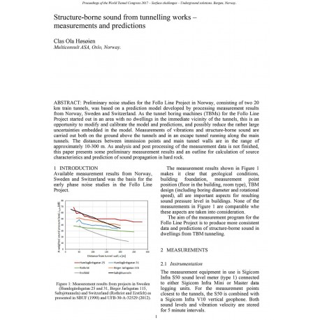 Structure-borne sound from tunnelling works – measurements and predictions