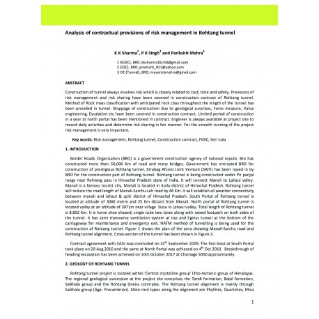 Analysis of contractual provisions of risk management in Rohtang tunnel 