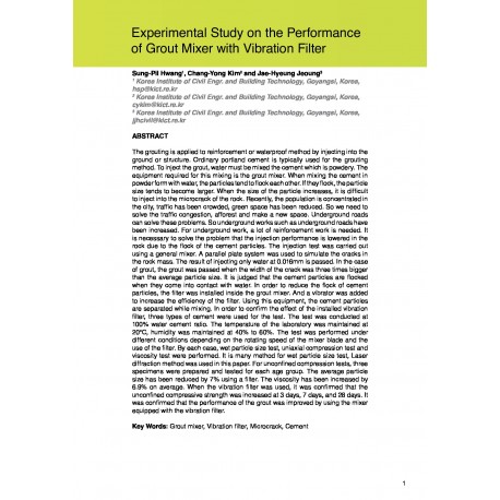 Experimental Study on the Performance of Grout Mixer with Vibration Filter