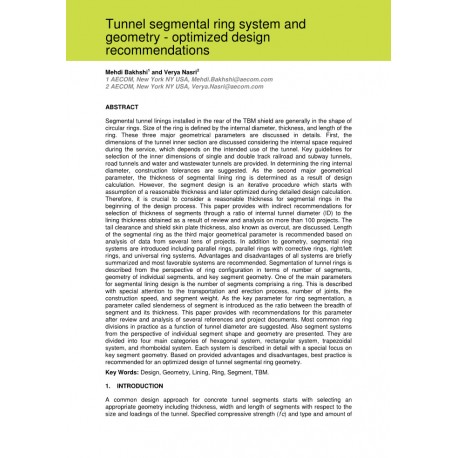 Tunnel segmental ring system and geometry - optimized design recommendations 