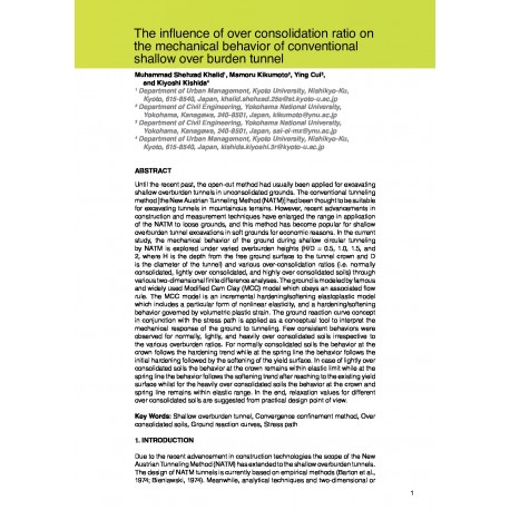 The influence of over consolidation ratio on the mechanical behavior of conventional shallow over burden tunnel