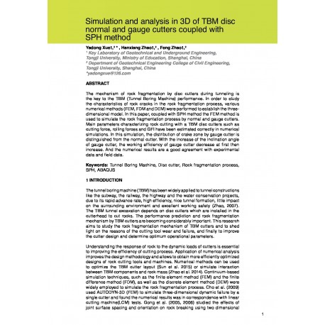 Simulation and analysis in 3D of TBM disc normal and gauge cutters coupled with SPH method