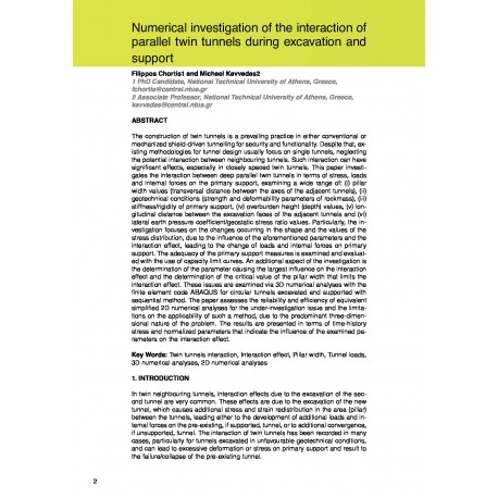 Numerical investigation of the interaction of parallel twin tunnels during excavation and support