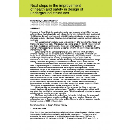 Next steps in the improvement of health and safety in design of underground structures 