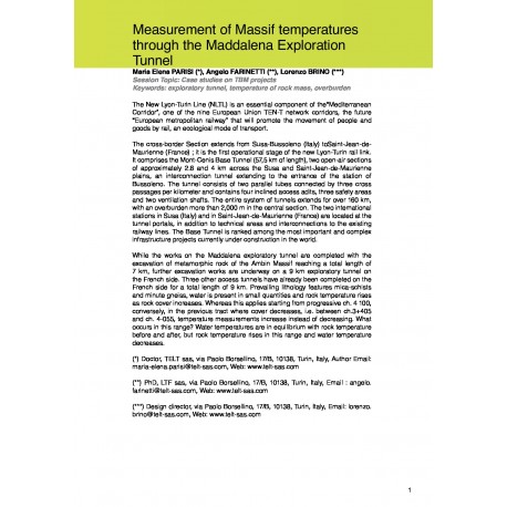 Measurement of Massif temperatures through the Maddalena Exploration Tunnel 