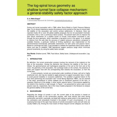 The log-spiral torus geometry as shallow tunnel face collapse mechanism: a general-stability safety factor approach 