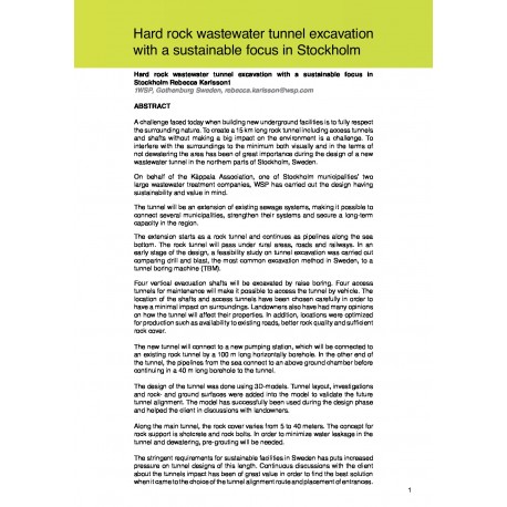 Hard rock wastewater tunnel excavation with a sustainable focus in Stockholm