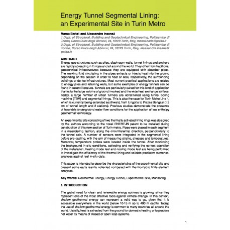Energy Tunnel Segmental Lining: an Experimental Site in Turin Metro