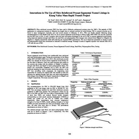 Innovations in the Use of Fibre Reinforced Precast Segmental Tunnel Linings in Klang Valley Mass Rapid Transit Project