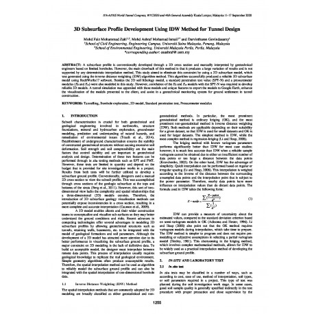 3D Subsurface Profile Development Using IDW Method for Tunnel Design