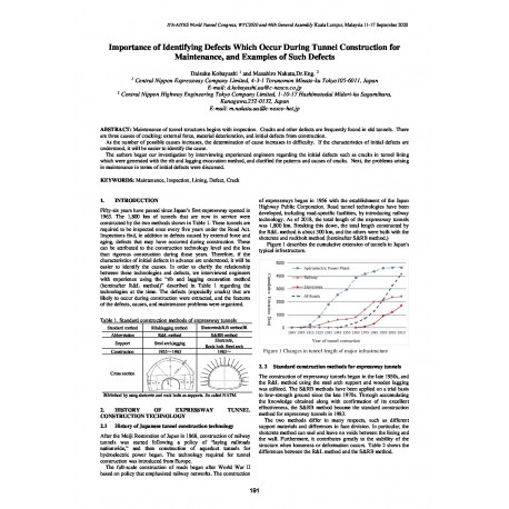 Importance of Identifying Defects Which Occur During Tunnel Construction for Maintenance, and Examples of Such Defects