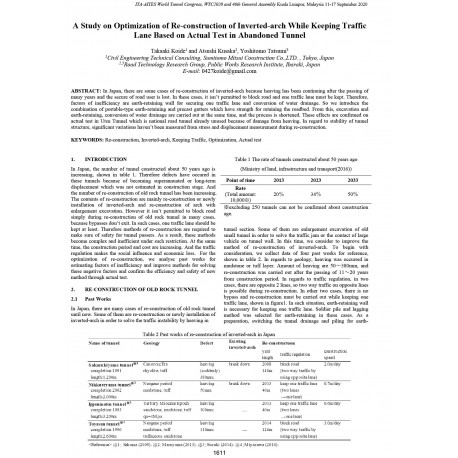 A Study on Optimization of Re-construction of Inverted-arch While Keeping Traffic Lane Based on Actual Test in Abandoned Tunnel