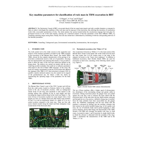 Key machine parameters for classification of rock mass in TBM excavation in BBT