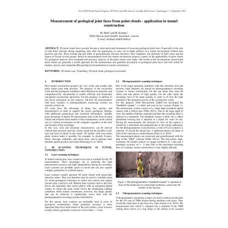 Measurement of geological joint faces from point clouds - application in tunnel