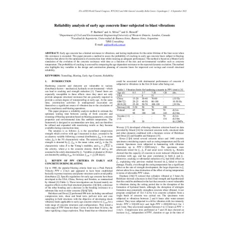 Reliability analysis of early age concreteliner subjected to blast vibrations