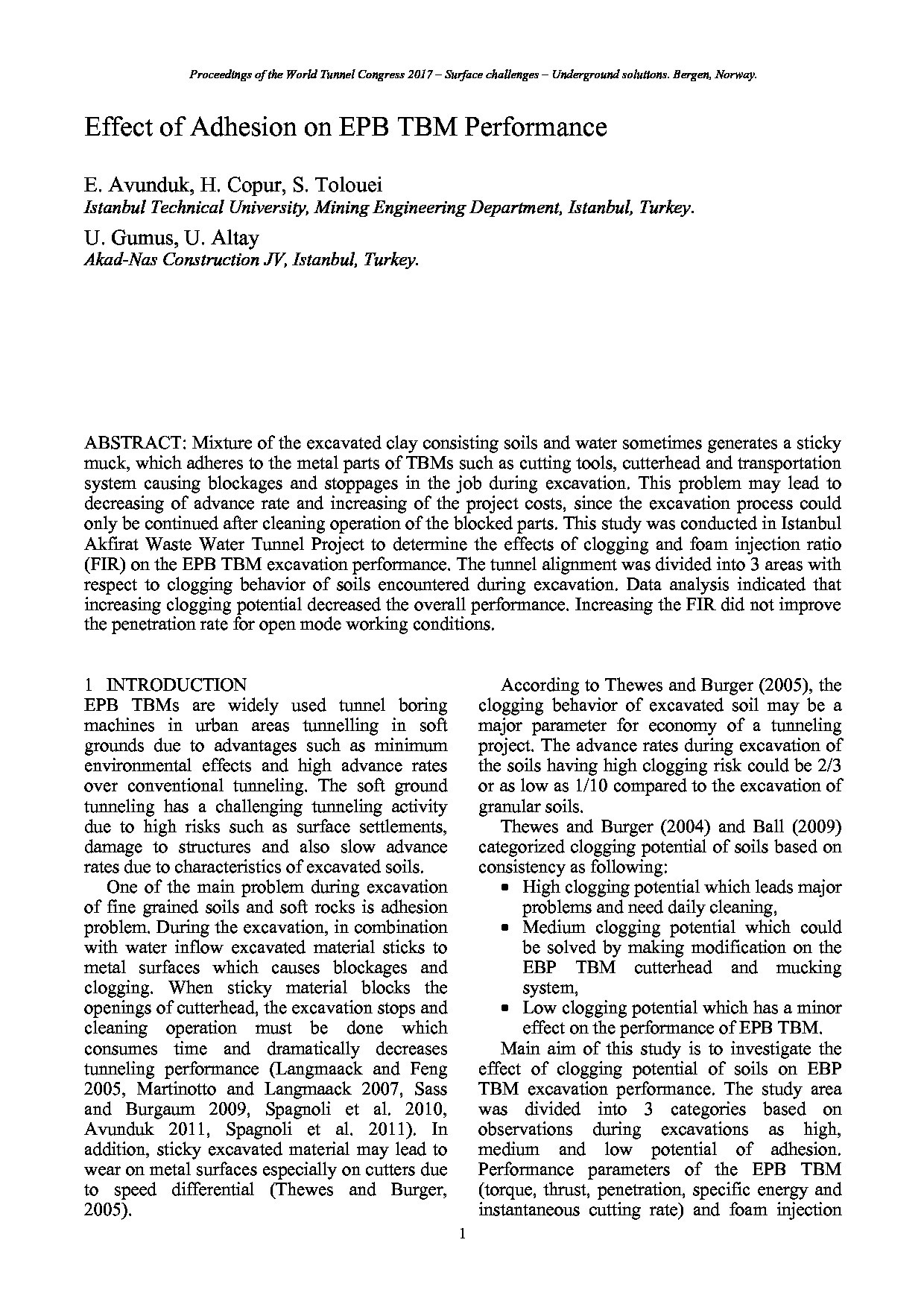 Effect Of Adhesion On Epb Tbm Performance Ita Library