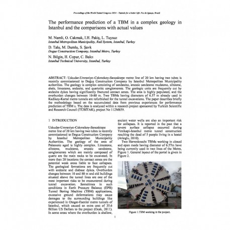 The performance prediction of a TBM in a complex geology in Istanbul and the comparisons with actual values