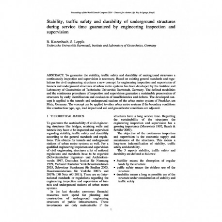 Stability, traffic safety and durability of underground structures during service time guaranteed by engineering inspection and supervision