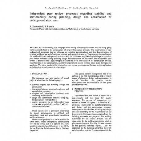 Independent peer review processes regarding stability and serviceability during planning, design and construction of underground structures