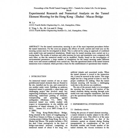 Experimental Research and Numerical Analysis on the Tunnel Element Mooring for the Hong Kong - Zhuhai - Macao Bridge