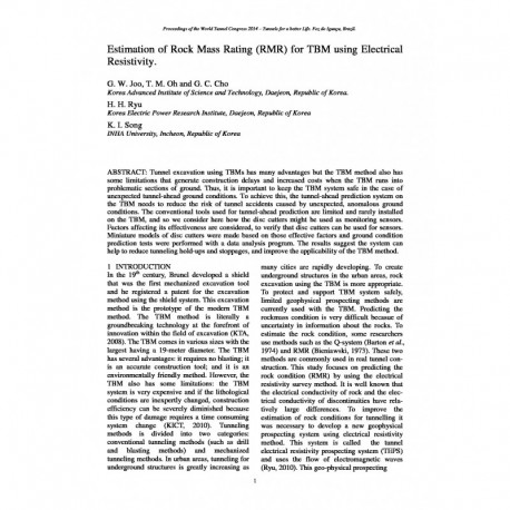 Estimation of Rock Mass Rating (RMR) for TBM using Electrical Resistivity