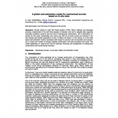 A global cost estimation model for mechanized tunnels   based on in-situ data