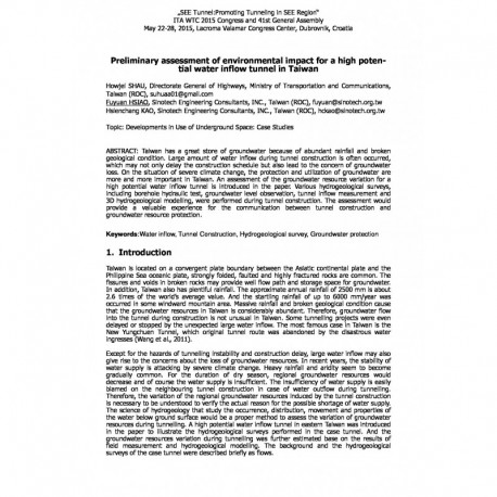 Preliminary assessment of environmental impact for a high potential water inflow tunnel in Taiwan