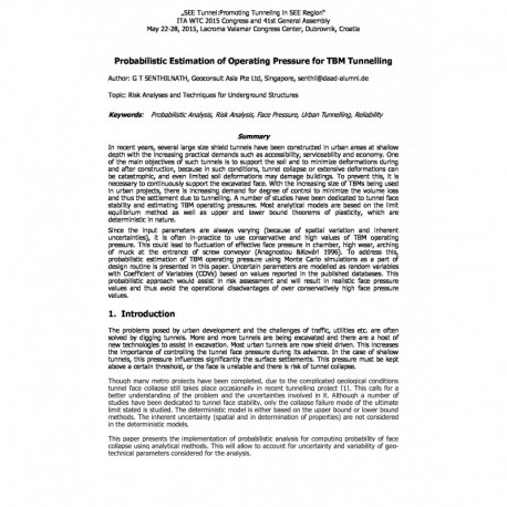 Probabilistic Estimation of Operating Pressure for TBM Tunnelling