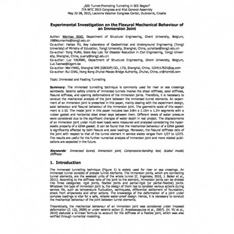 Experimental Investigation on the Flexural Mechanical Behaviour of  an Immersion Joint