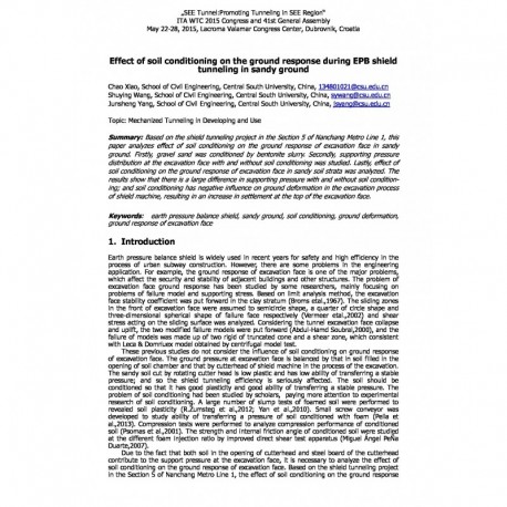 Effect of soil conditioning on the ground response during EPB shield  tunneling in sandy ground