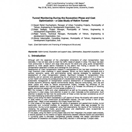 Tunnel Monitoring During the Excavation Phase and Cost  Optimization - a Case Study of Hakim Tunnel