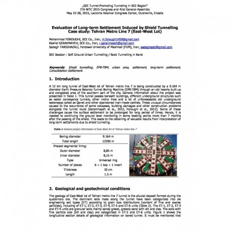 Evaluation of Long-term Settlement Induced by Shield Tunnelling  Case study: Tehran Metro Line 7 (East-West Lot)